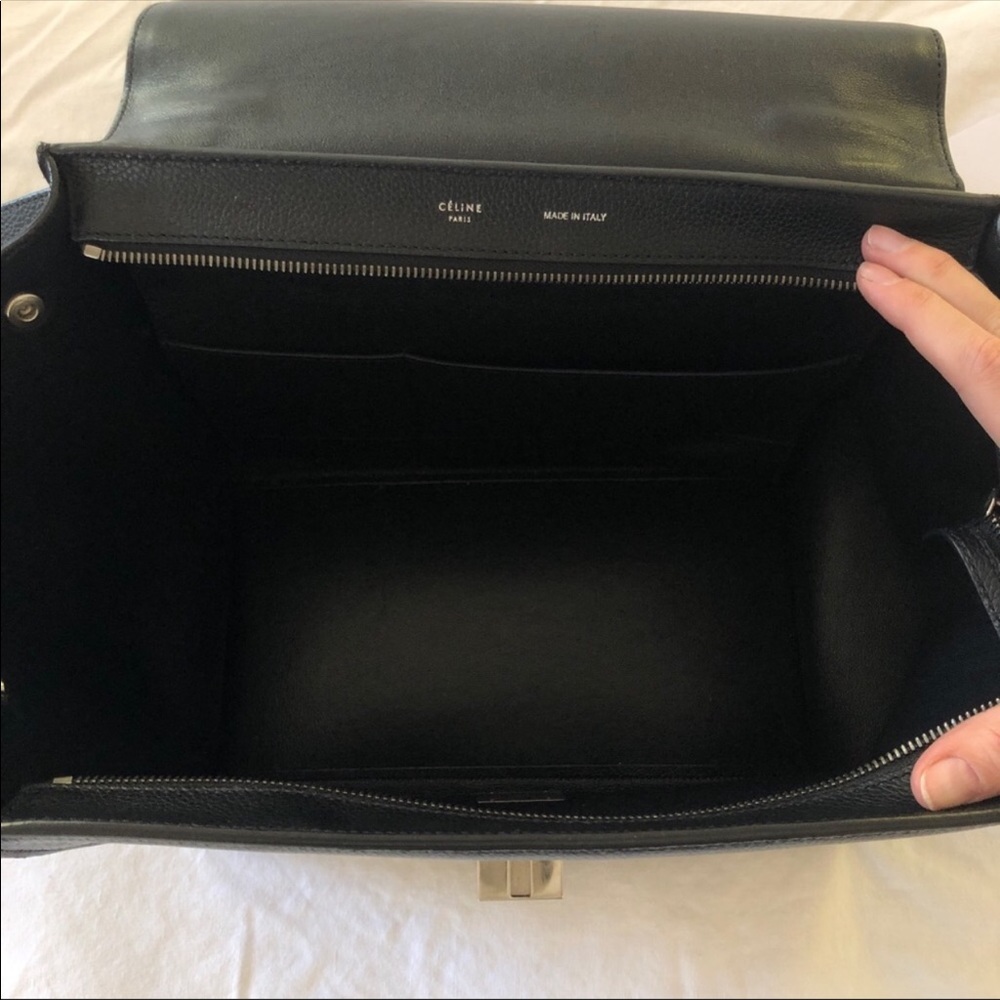 Celine Black Leather Top Handle Shoulder Bag with Suede Wings - Picture 7 of 7